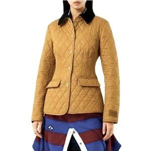Burberry  Fitted Diamond Corduroy Collar Quilted Barn Jacket Camel